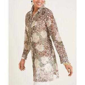Chicos Poised Blooms Tunic Sz 0 (US S) Animal Print Floral Snakeskin Sheer Flowy